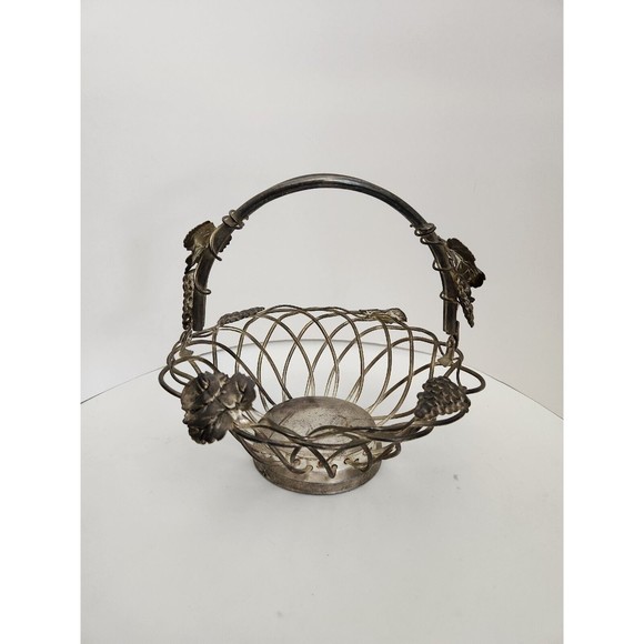 GODINGER Vintage Silver Art Fruit Basket GSA Silver-Plate Grape Leaf Design MCM - Picture 2 of 5